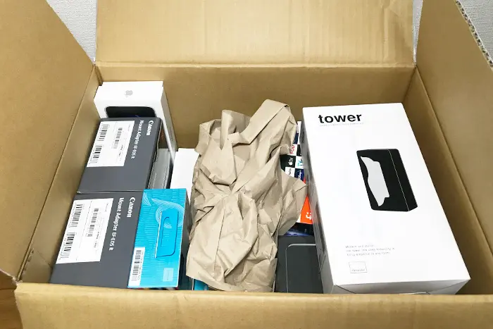 箱を開けた状態。緩衝材が1枚入っている。